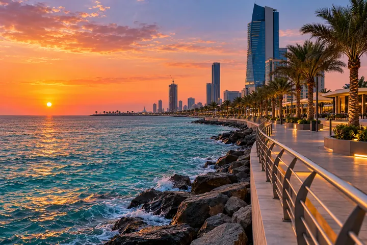 Jeddah Corniche beside the Red Sea at sunset